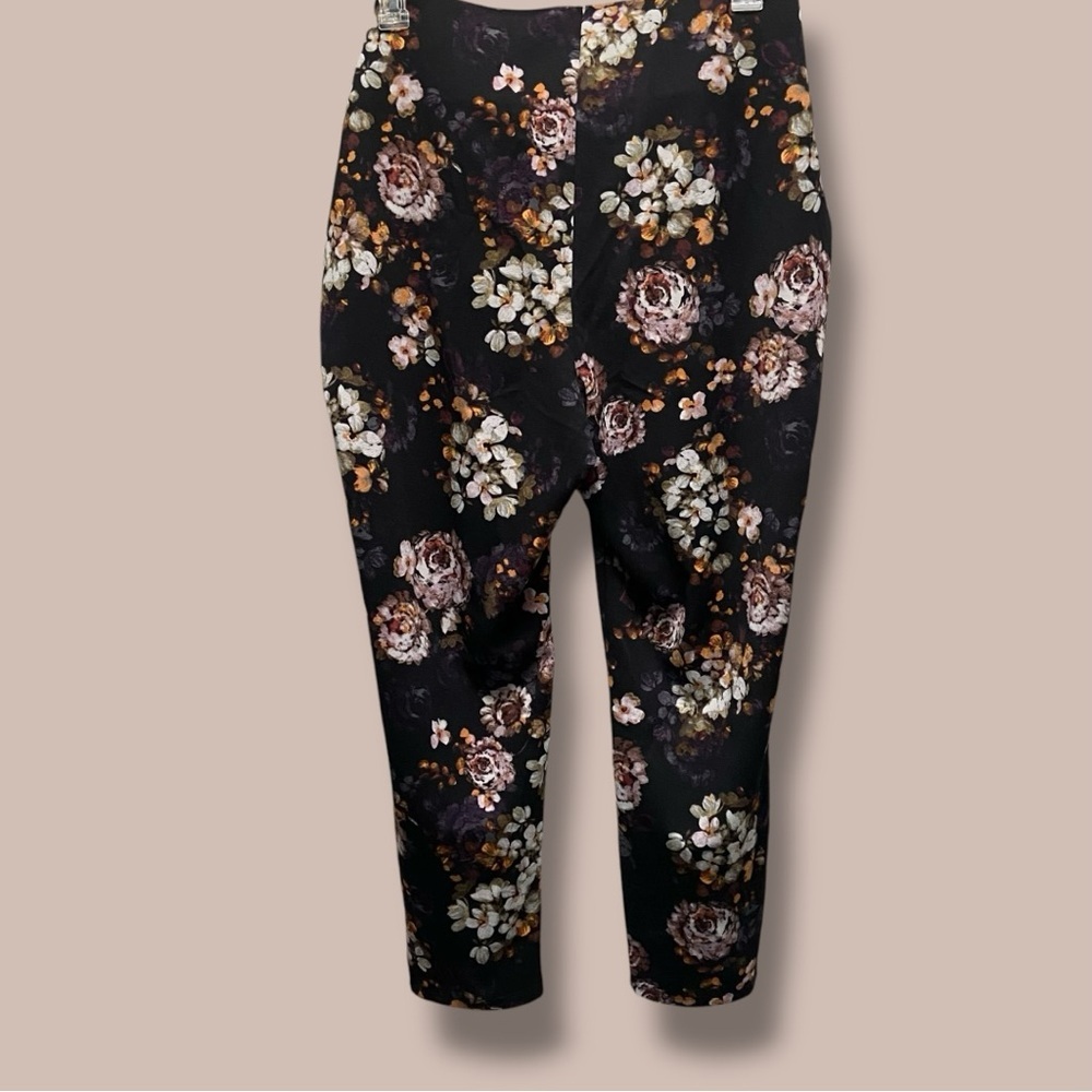 Nina Leonard Smoothing Waist Black Floral‎ Print Slim-Fit Pants Petite XXL